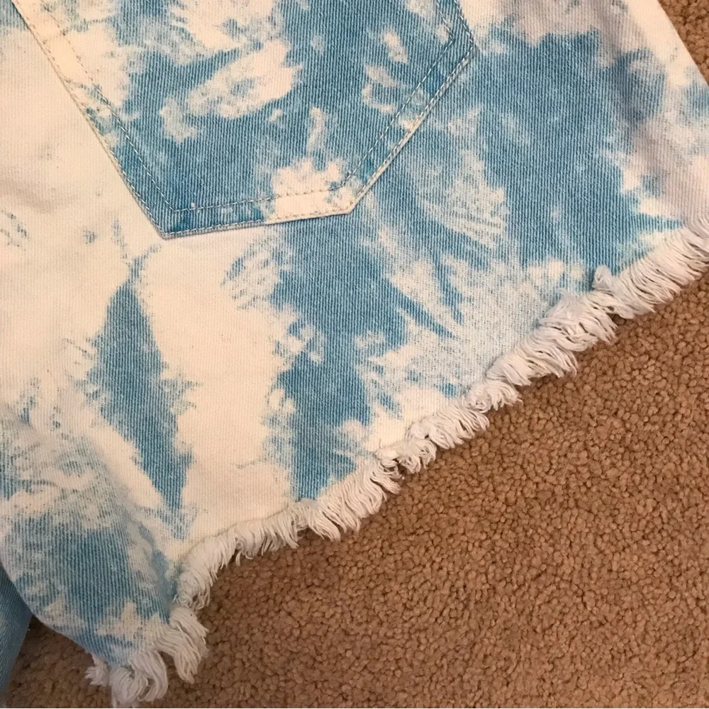 Tie Dye Denim Shorts NEW Womens Size Medium Sky Blue White High Waist Cotton - Picture 8 of 10